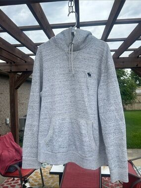 Abercrombie & Fitch Light Gray Pullover Hoodie with Navy Logo